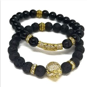 Handmade Skull Black Lava Beads Unisex Bracelets